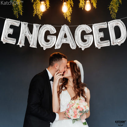 KatchOn, Silver Foil Engaged Balloons Letter - 16 Inch | Engagement Balloons for Engagement Party Decorations | Bachelorette Party Decorations | engagement Party Balloons for decoration