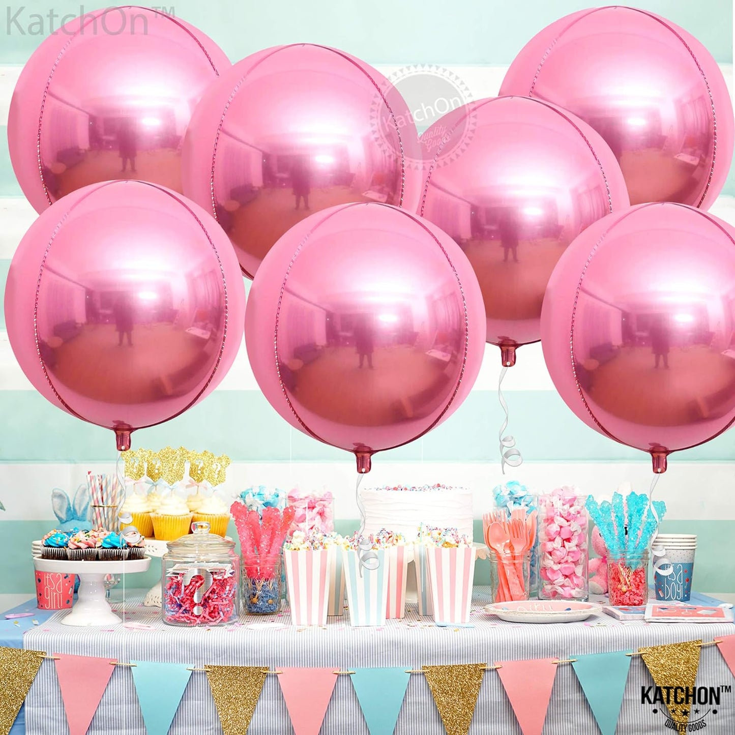 KatchOn, Light Pink Foil Balloons - 22 Inch, Pack 6 | Big Pink Balloons, Pink Mylar Balloons | Pink Chrome Balloons for Pink Birthday Decorations | Pink Metallic Balloons, Light Pink Party Decorations