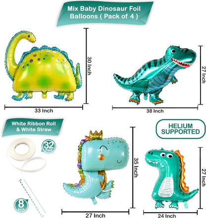 KatchOn, Large Dinosaur Balloon Set - 38 Inch, Pack of 4 | Dino Balloons for Dinosaur Party Decorations | Baby Dinosaur Balloons for Dinosaur Baby Shower Decorations | Dinosaur Birthday Decorations