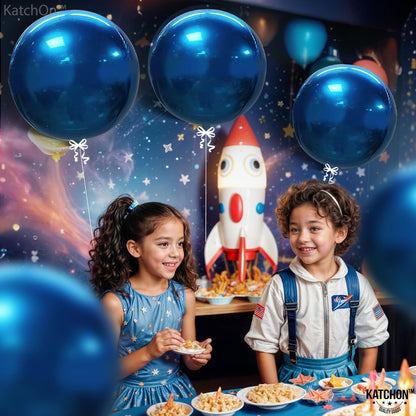 KatchOn, Mylar Metallic Blue Balloons - Big 22 Inch, Pack of 6 | Round Blueberry Balloons for Blue Party Decorations | Birthday, Gender Reveal, Baby Shower, Under the Sea, Veterans Day Decorations