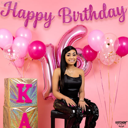 KatchOn, Glitter Hot Pink Cursive Happy Birthday Banner - Pre-Strung, 10 Feet | Birthday Decorations for Women, Girls | Hbd Banner Backdrop For Pink Party Decorations, Happy Birthday Sign
