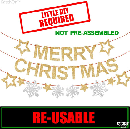 KatchOn, Glitter Merry Christmas Banner Indoor - Large 10 Feet, 3 Strings | Snowflake Garland | Merry Christmas Decorations | Xmas Decorations | Winter Party Decorations | Merry Christmas Garland