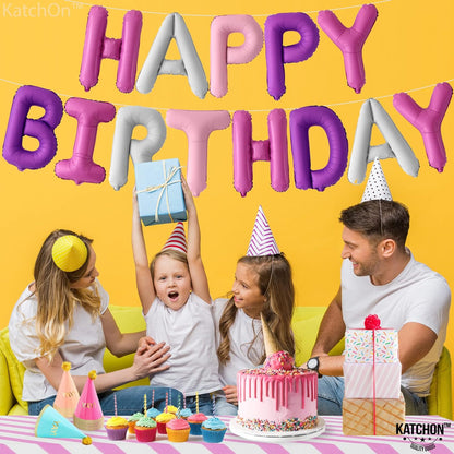 KatchOn, Pink and Purple Happy Birthday Balloon - 16 Inch | Unicorn Happy Birthday Banner Letters for Pink and Purple Party Decorations | Pink And Purple Birthday Decorations, Unicorn Party Decor