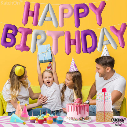 Katchon, Pink and Purple Happy Birthday Balloons - 16 Inch | Unicorn Happy Birthday Balloon Banner | Unicorn Birthday Decorations | Happy Bday Banner for Pink and Purple Party Decorations