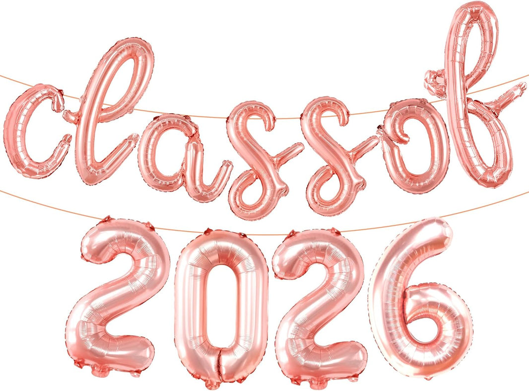 KatchOn, Rose Gold Class of 2026 Balloons Banner - Script, 16 Inch | Graduation Balloons for Rose Gold Graduation Decorations 2026 | Class Of 2026 Decorations, Graduation Party Decorations