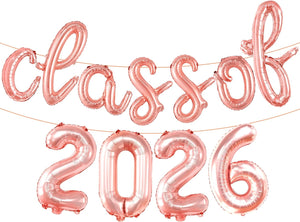 KatchOn, Rose Gold Class of 2026 Balloons Banner - Script, 16 Inch | Graduation Balloons for Rose Gold Graduation Decorations 2026 | Class Of 2026 Decorations, Graduation Party Decorations