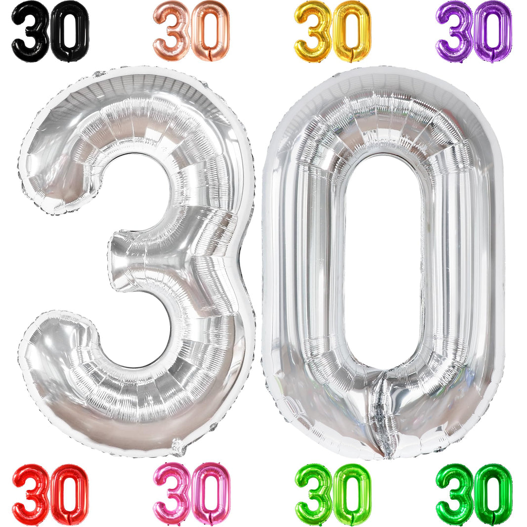 KatchOn, Silver 30 Balloon Numbers - 40 Inch | 30 Number Balloons | 30th Birthday Decorations for Her, Him | 30th Anniversary Decorations | Silver Birthday Decorations