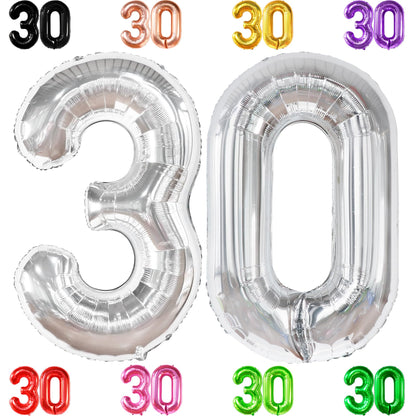 KatchOn, Silver 30 Balloon Numbers - 40 Inch | 30 Number Balloons | 30th Birthday Decorations for Her, Him | 30th Anniversary Decorations | Silver Birthday Decorations