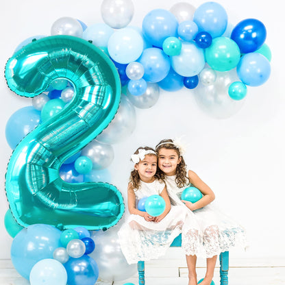 KatchOn Aqua Blue Number 2 Balloon - 40 Inch | Teal 2 Balloon Number, 2nd Birthday Decorations
