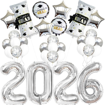 KatchOn, Silver 2026 Balloons Graduation Set - Pack of 35 | Graduation Decorations 2026, Congrats Grad Balloons 2026 Balloons, Confetti Balloons, Congrats Grad Balloons Decorations