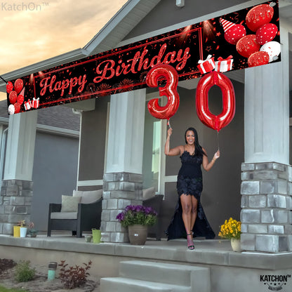 KatchOn, Black and Red Happy Birthday Yard Banner - XtraLarge, 120x20 Inch | Birthday Decorations for Women, Men | Happy Birthday Yard Banner For Black and Red Party Decorations | Casino Birthday Decorations
