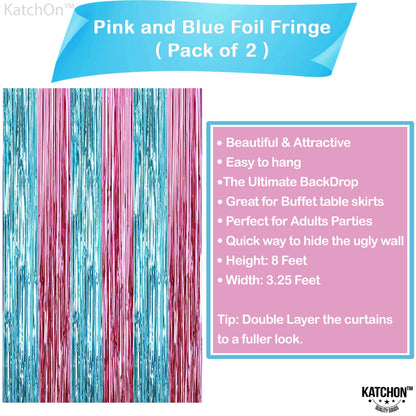 KatchOn, XtraLarge Pink and Blue Streamers - 8x3.2 Feet, Pack of 2 | Gender Reveal Decorations | Baby Gender Reveal Backdrop Boy or Girl | Pink and Blue Backdrop for Pink and Blue Party Decorations