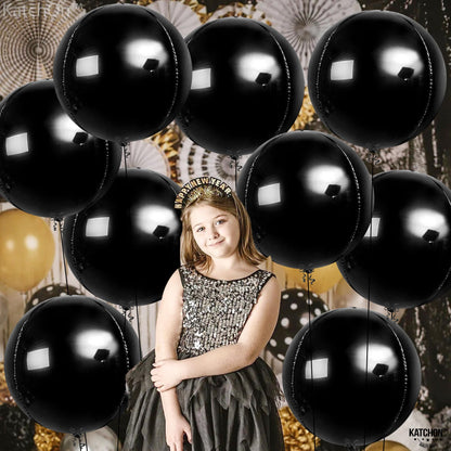 KatchOn, Huge Black Foil Balloons - 22 Inch, Pack of 12 | Round 4D Balloon | Black Party Decorations | Mylar Balloons For Birthday, Bachelorette | Halloween Decor Indoor | New Year Decorations 2026