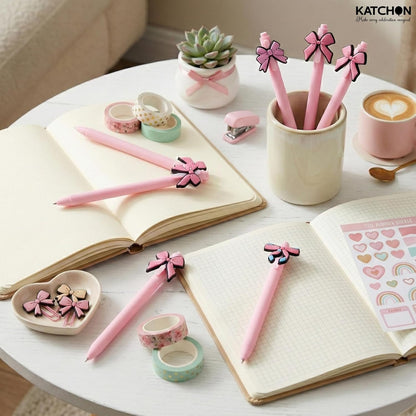 KatchOn 6Pcs Bow Pens Coquette Pink Retractable Writing Pen Bulk Birthday