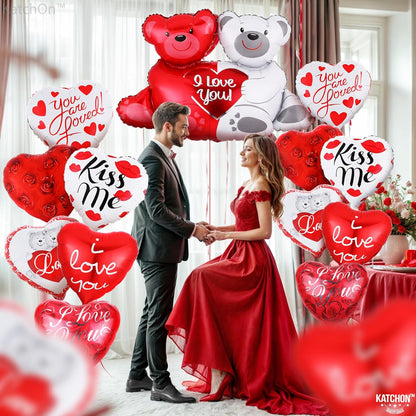 KatchOn, Big Teddy Bear Balloons Set - 23 Inch, Pack of 13 I Love You Balloons Heart Shaped Balloons and Valentines Balloons for Valentines Day Decorations, Anniversary Decorations, Valentines Decor