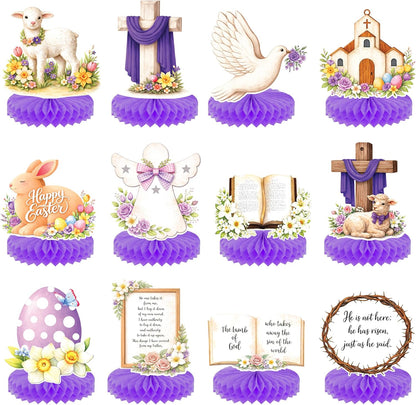 katchon huge easter centerpieces for tables pack of 12 he is risen decorations with bunny and jesus happy easter decorations for home honeycomb easter decor