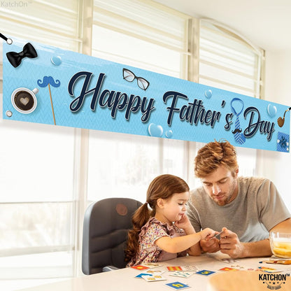 KatchOn, Happy Fathers Day Banner - XtraLarge, 120x20 Inch | Happy Fathers Day Yard Banner, Happy Fathers Day Decorations for Party | Happy Fathers Day Backdrop, Blue Father's Day Decorations Outside