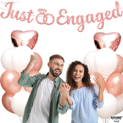 KatchOn Glitter Rose Gold Engagement Banner - 10 Feet, No DIY | Engagement Party Decorations | Just Engaged Sign