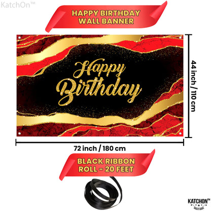 KatchOn, Large Black and Red Happy Birthday Banner - 72x44 Inch | Backdrop Banner for Red and Black Happy Birthday Decorations | Casino Theme Party Decorations
