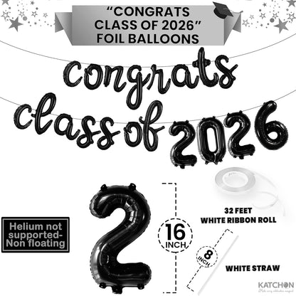 KatchOn, Black Class of 2026 Balloons Banner - Script, 16 Inch | 2026 Balloons Graduation, Graduation Decorations 2026 | Class 2026 Decoration, Class of 2026 Sign