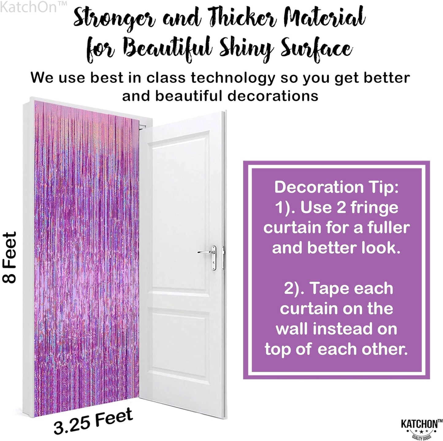 KatchOn, Iridescent Purple Fringe Curtain - 8x3.25 Feet, Pack of 2 | Purple Streamers for Mermaid Birthday Decorations | Purple Party Decorations | Valentine Decorations, Purple Birthday Decorations