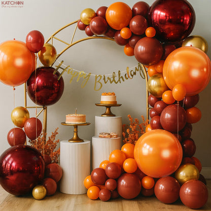 Katchon, Large Metallic Maroon and Orange Foil Balloons -22 Inch-Pack of 6 | Fall Decorations For Home | Thanksgiving Balloons | Thanksgiving Decorations | 4D Foil Balloon Orange, Red Party Decoration