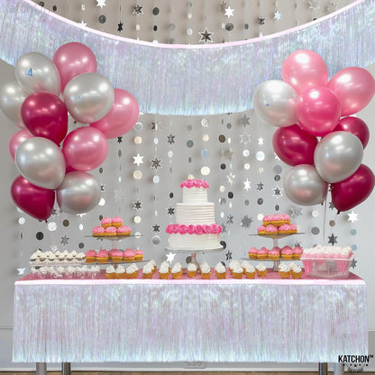 KatchOn, White Iridescent Fringe Banner - 6.5 Feet, Pack of 2 | Iridescent Fringe Garland for Bachelorette Party Decorations | Iridescent Tinsel Garland for Halloween Decor, Christmas Decorations