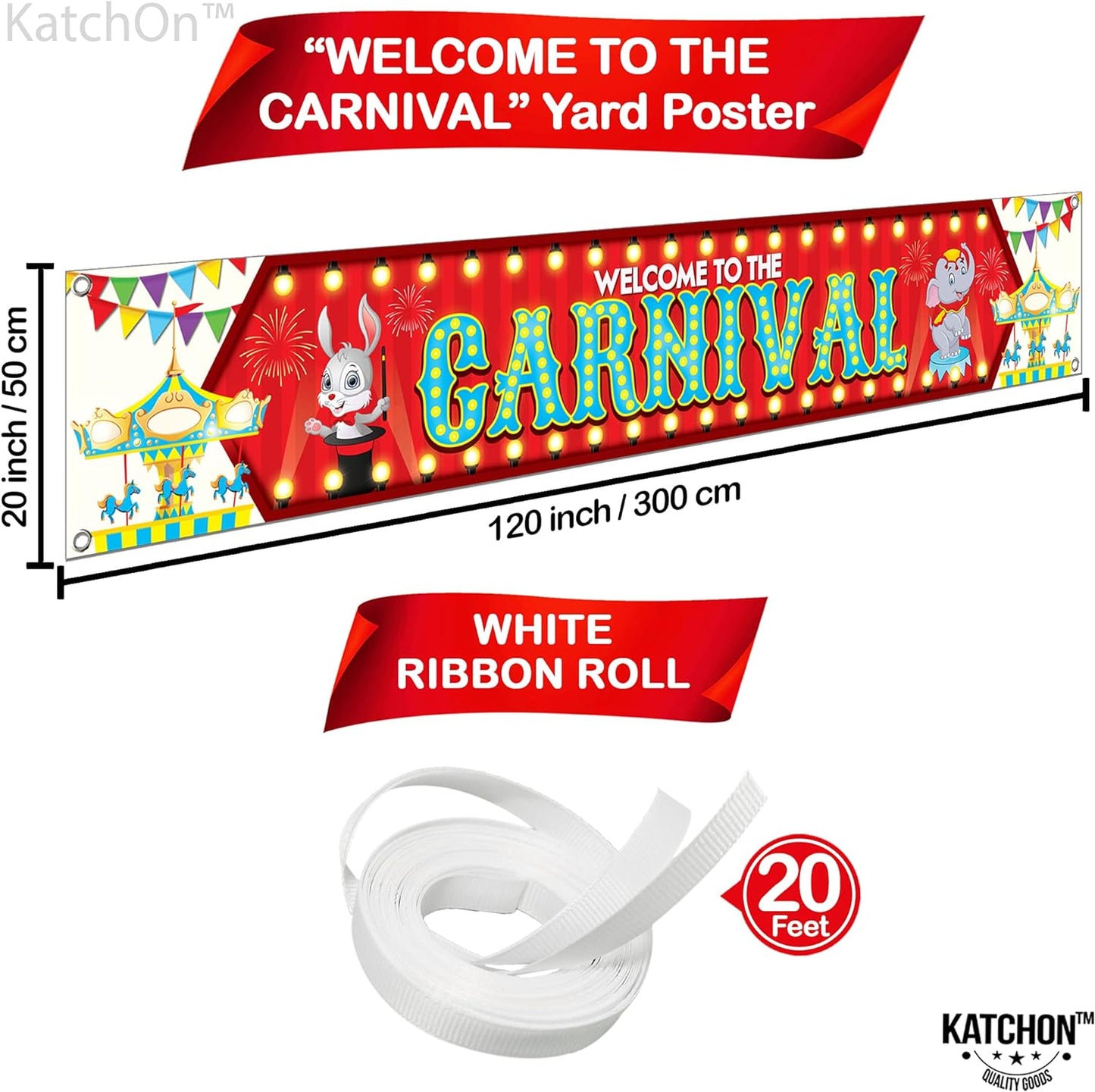 KatchOn, XtraLarge Welcome To The Carnival Banner - 120x20 Inch | Carnival Theme Party Decorations | Circus Theme Party Decorations | Carnival Decorations for Event Outdoor | Circus Party Decorations