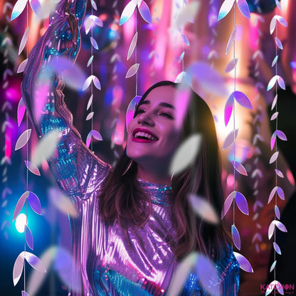 KatchOn, Iridescent Leaf Garland - Pack of 5 | Holographic Hanging Leaves Party Decorations | Iridescent Party Decorations | Holiday, Bridal Shower Decorations Supplies | Anniversary Decorations