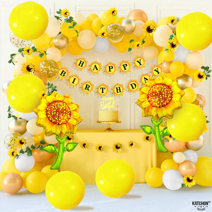 KatchOn, Huge Yellow Mylar Balloons - 22 Inch, Pack of 6 | Yellow Foil Balloons, Yellow Party Decorations | Large Yellow Balloons for Sunflower Birthday Party Decorations | Yellow Round Mylar Balloons