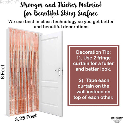 KatchOn, Iridescent Rose Gold Fringe Curtain - XtraLarge, 6.4x8 Feet, Pack of 2 | Rose Gold Streamers for Bachelorette Party Decorations | Rose Gold Birthday Fringe for Rose Gold Party Decorations