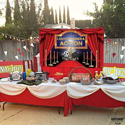 KatchOn, XtraLarge Lights Camera Action Backdrop - 72x44 Inch |Movie Theme Party Decoration | Hollywood Theme Party Decorations | Lights Camera Action Decorations | Hollywood Movie Night Backdrop