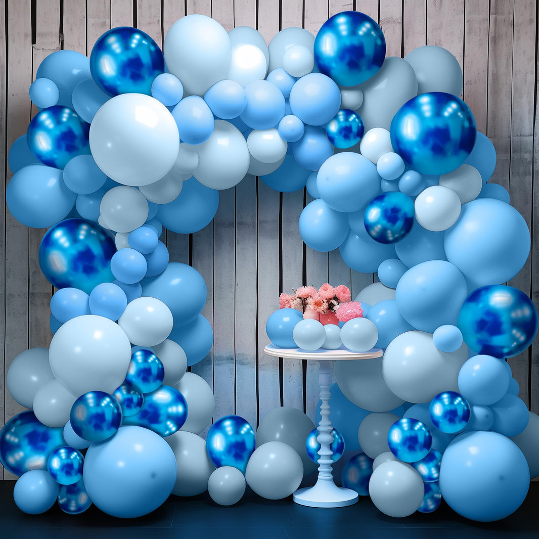 KatchOn, Huge Blue Balloon Arch Kit - Pack of 180, Different Sizes 18, 10, 5 Inches | Pastel Blue and Metallic Blue Latex Balloons for Light Blue Birthday Decorations | Ocean Themed Party Decorations