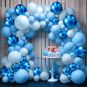 KatchOn, Huge Blue Balloon Arch Kit - Pack of 180, Different Sizes 18, 10, 5 Inches | Pastel Blue and Metallic Blue Latex Balloons for Light Blue Birthday Decorations | Ocean Themed Party Decorations