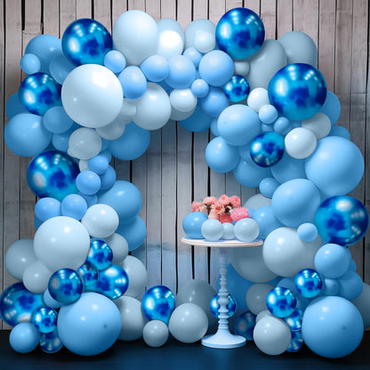 KatchOn, Huge Blue Balloon Arch Kit - Pack of 180, Different Sizes 18, 10, 5 Inches | Pastel Blue and Metallic Blue Latex Balloons for Light Blue Birthday Decorations | Ocean Themed Party Decorations