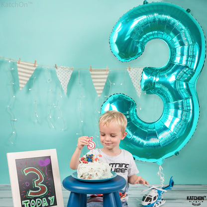 KatchOn, Teal Number 3 Balloon - Large, 40 Inch | Teal Blue 3 Balloon Number, Mermaid 3rd Birthday Decorations | Mermaid Birthday Decorations, Under The Sea Party Decorations