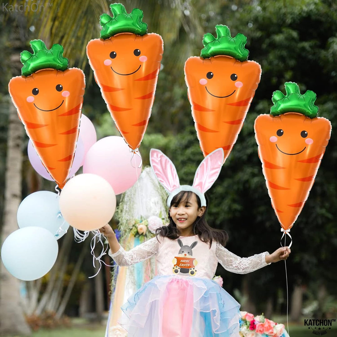KatchOn, 32 Inch Jumbo Carrot Balloons - Pack of 4 | 4D Carrot Foil Balloon for Easter Party Decorations, Carrot Decorations | Easter Balloons for Carrot Easter Decorations | Easter Foil Balloons