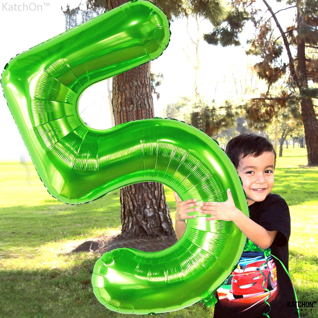 KatchOn, Light Green 5 Balloon Number - 40 Inch | Big, Green Number 5 Balloon for 5th Birthday Decorations for Boys | 5th Birthday Balloons for Green Birthday Decorations, Dinosaur Party Decorations