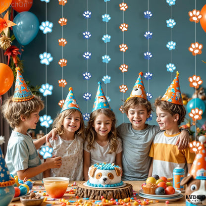 KatchOn, Dog Banner Garland Decorations - Large 6.5 Feet, 8 Strings | Puppy Party Decor | Blue and Orange Dog Birthday Party Decorations | Puppy Birthday Party Supplies, Dog Paw Print Party Supplies