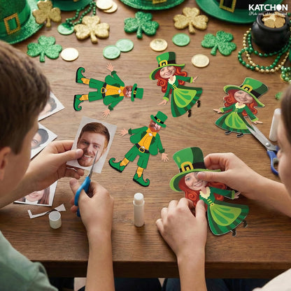 KatchOn, St. Patrick's Day Cutouts for Bulletin Board Decoration - Pack of 50 | DIY Photo Craft Cutout Leprechaun Hat and Dress Suit for St Patricks Day Decorations | Irish March Shamrock Party Decor
