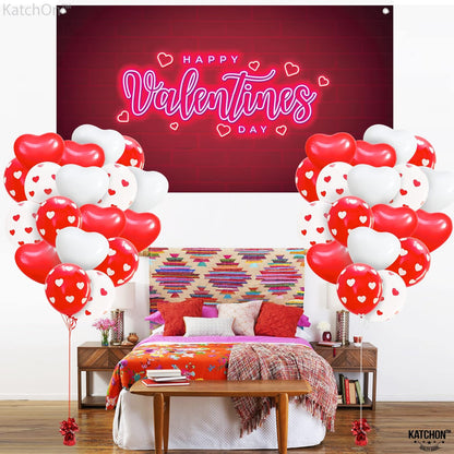 KatchOn, Red and White Balloons - 12 Inch, Pack of 40 | Heart Shaped Balloons, Heart Decorations | Romantic Decorations Special Night | Happy Anniversary Decorations | Valentines Day Decorations