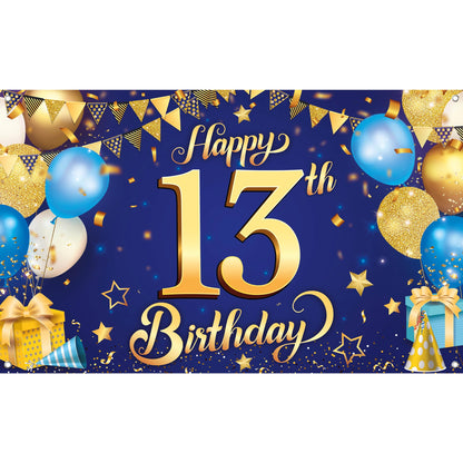 13th Happy Birthday Blue Wall Banner,Foil-US
