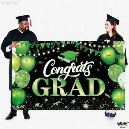 KatchOn, XtraLarge Congrats Grad Banner - 72x44 Inch | Green and Black Congratulations Backdrop | Graduation Banner Class of 2026, Graduation Decorations Class of 2026 | Graduation Decorations 2026