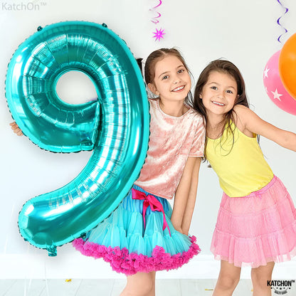 KatchOn, Giant Aqua Blue Number 9 Balloon - 40 Inch | Foil 9 Birthday Balloon for 9th Birthday Decorations | 9th Anniversary Decoration | Ocean Party Decoration