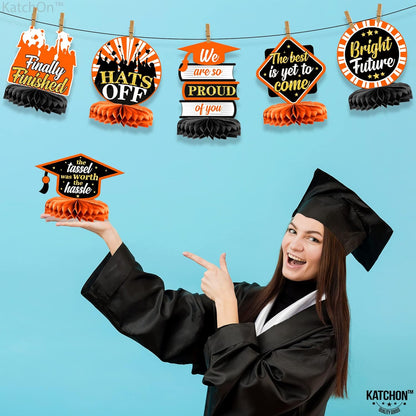 KatchOn, Orange and Black Graduation Centerpieces for Tables 2026 - Pack of 9 | Black Graduation Centerpieces 2026 for Graduation Decorations 2026 | Orange and Black 2026 Graduation Decorations