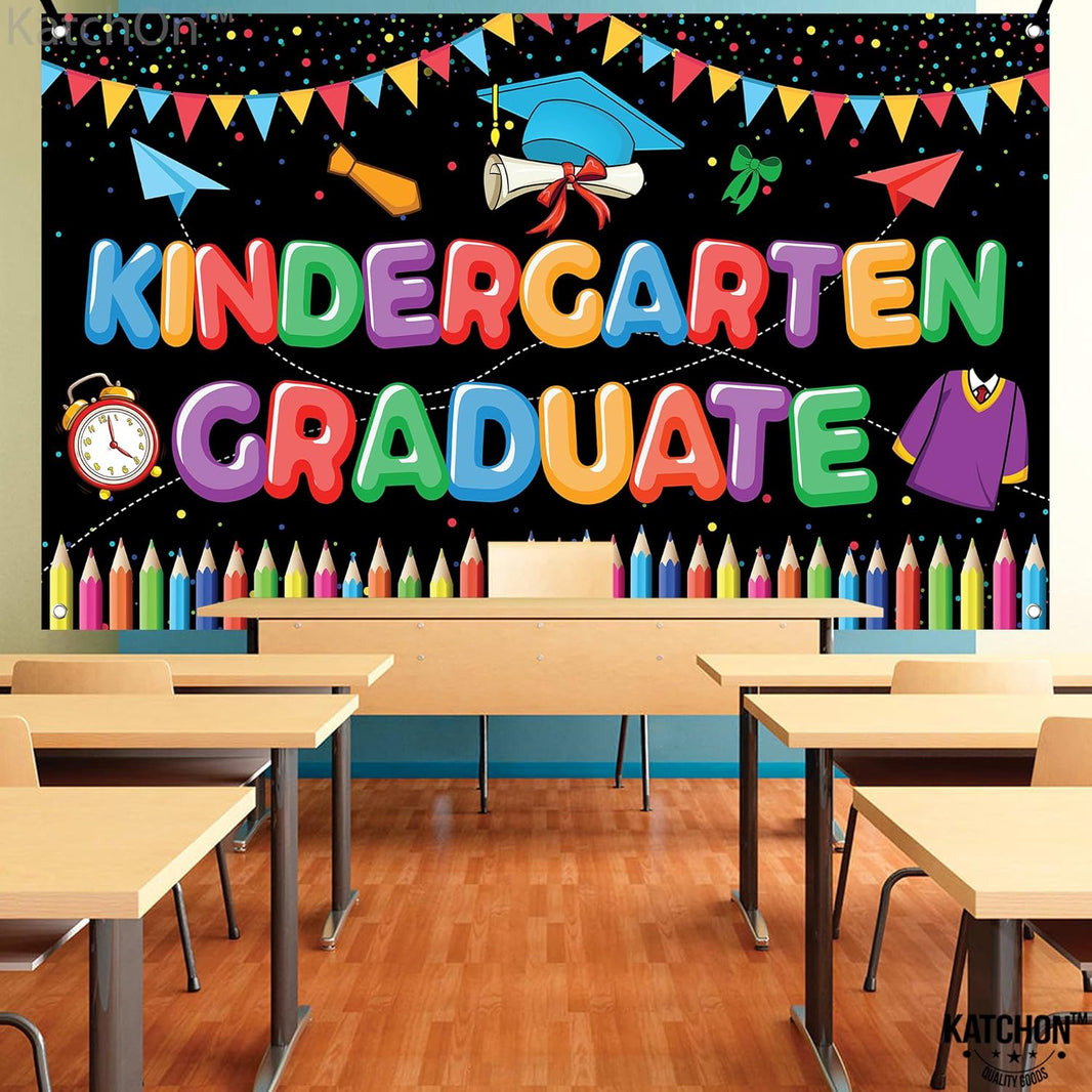 KatchOn, Kindergarten Graduation Backdrop - Large 72x44 Inch | Preschool Graduations Banner | Kindergarten Backdrop for Kindergarten Graduation Decorations 2026 | Kinder Graduation Banner