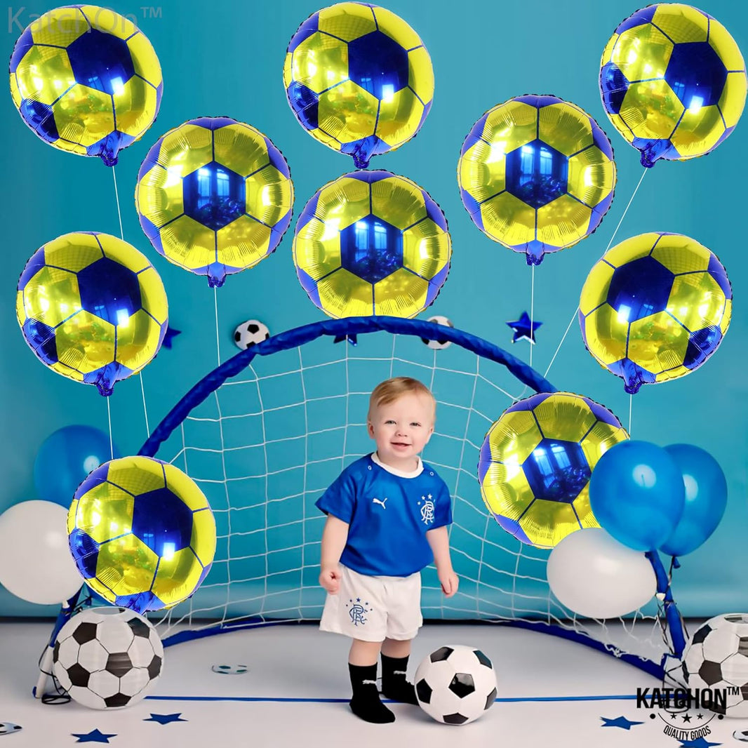 KatchOn, Yellow and Blue Soccer Balloons - 18 Inch, Pack of 10 | Soccer Birthday Party Decorations, Sports Themed Party Decorations | soccer decorations For Party With Blue and Yellow Balloons