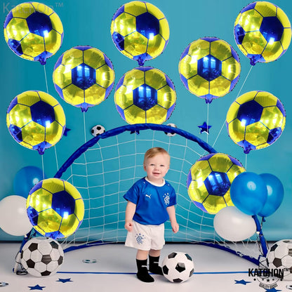 KatchOn, Yellow and Blue Soccer Balloons - 18 Inch, Pack of 10 | Soccer Birthday Party Decorations, Sports Themed Party Decorations | soccer decorations For Party With Blue and Yellow Balloons