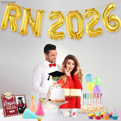 KatchOn, Gold RN 2026 Balloons - 16 Inch | RN Balloons Graduation | Rn Balloon Letters,Nurse Graduation Decorations 2026 | RN Graduation Party Decorations | Nursing School Graduation Decorations 2026