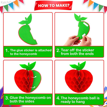 KatchOn Apple Shaped Paper Honeycomb Centerpiece Decorations, Pack of 6